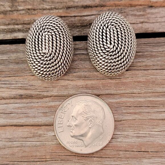 Vintage Sterling Silver Cable Domed Post Earrings - Picture 5 of 8